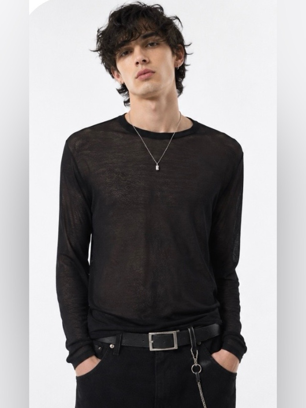 Vintage Medalist 100% Silk Black Semi Sheer Layering Shirt Unisex Men’s Y2K L